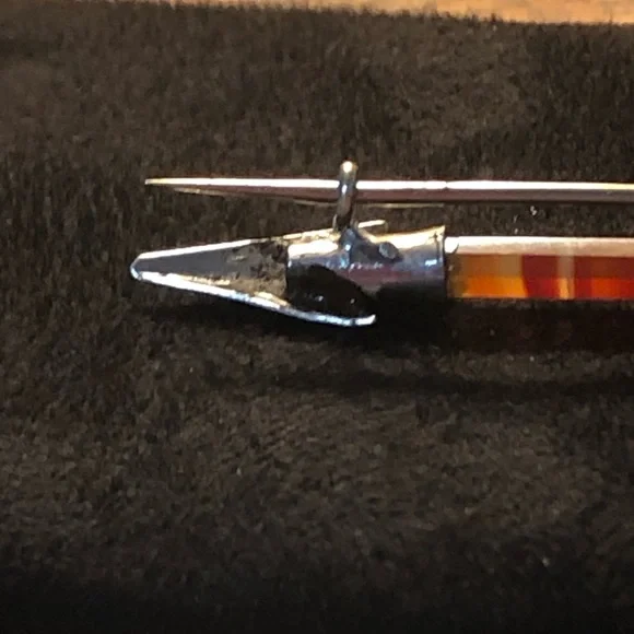 Antique Victorian Scottish Banded Agate Arrow Brooch Chased Sterling Silver 1880